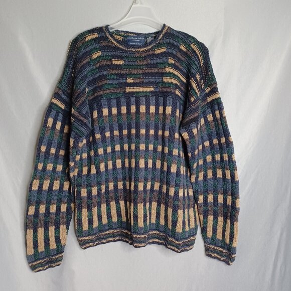 Northern Isles Sweater Mens L Multi Color Knitted by Hand Thick Cable Fisherman - Picture 3 of 6